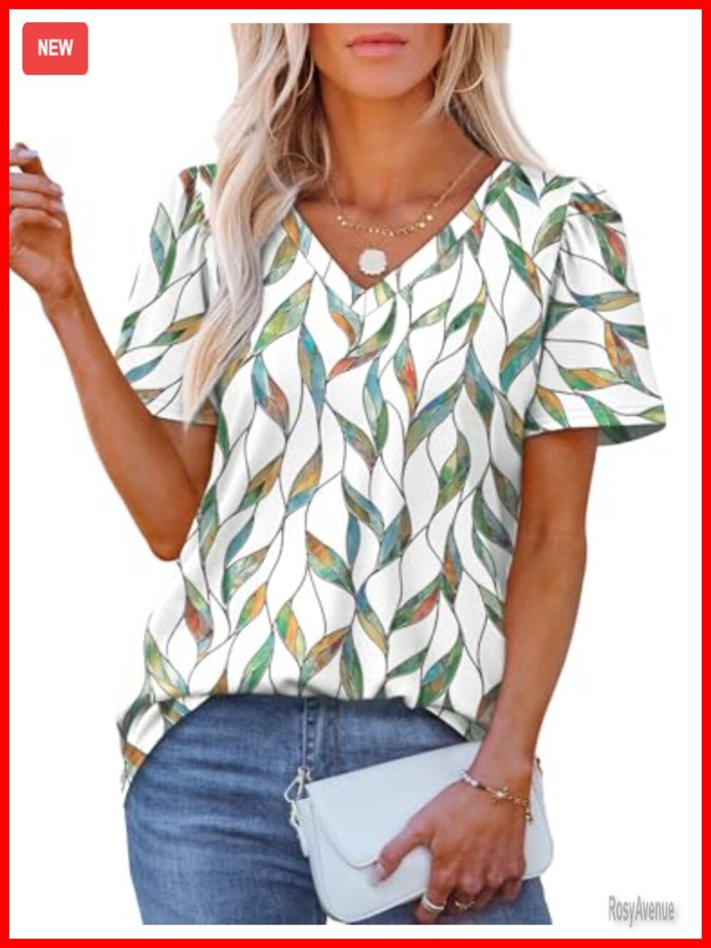 Women's V Neck Puff Sleeve Tee Loose Fit Casual Summer Top Tunic